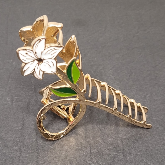 Golden White Lily Large Hair Clip - Picture 1 of 8
